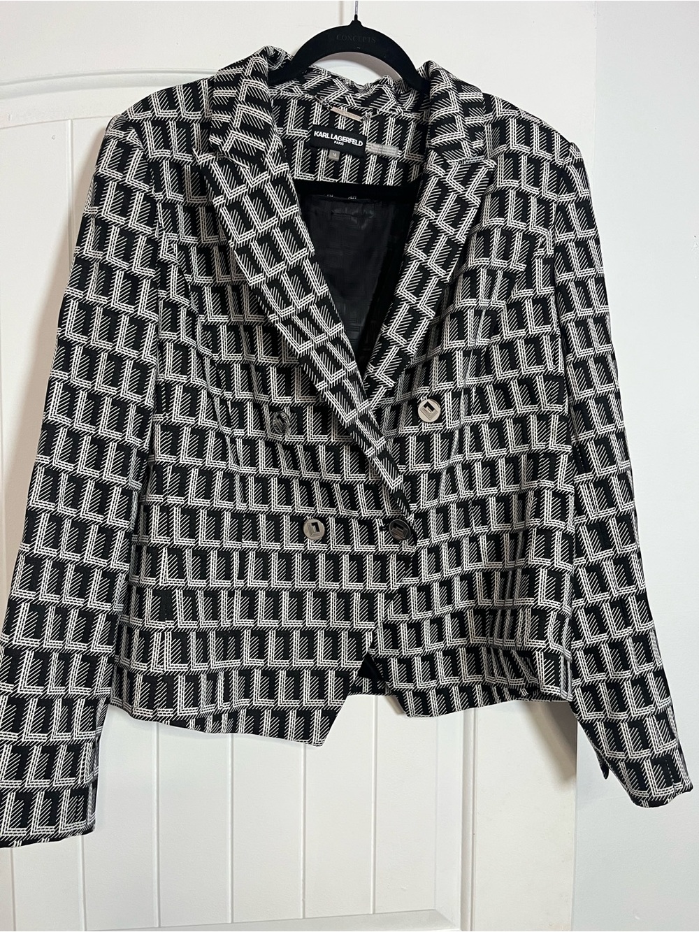 Karl Lagerfeld Black & White Patterned Double-Breasted Jacket